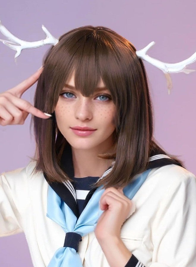 GNIMEGIL Brown Bob Wig For Women Ago Short Bob Wigs With Bangs Straight Hair Styles Anime Cosplay Wigs Halloween Costume For Women Roleplay Average Size Natural Looking Daily Party Wig - Image 2